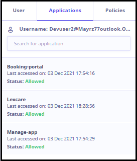 Application info for users right panel