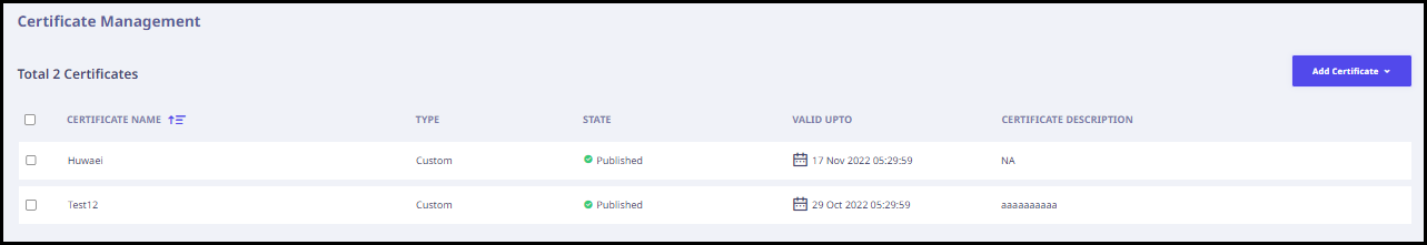 Certificate management 1.1