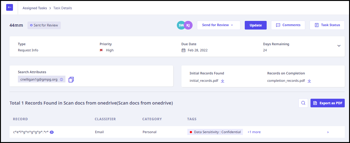Actions available with the tasks_Active tasks