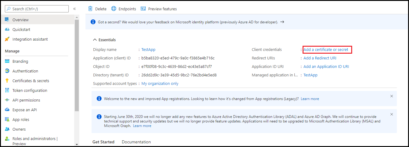 Add certificate or secret