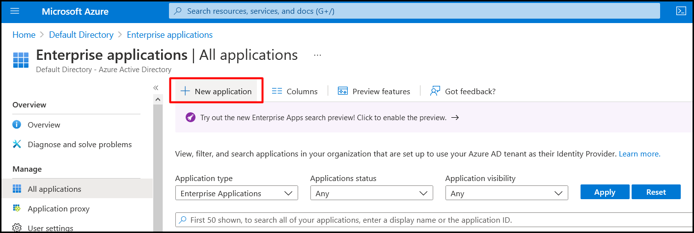 Click New application