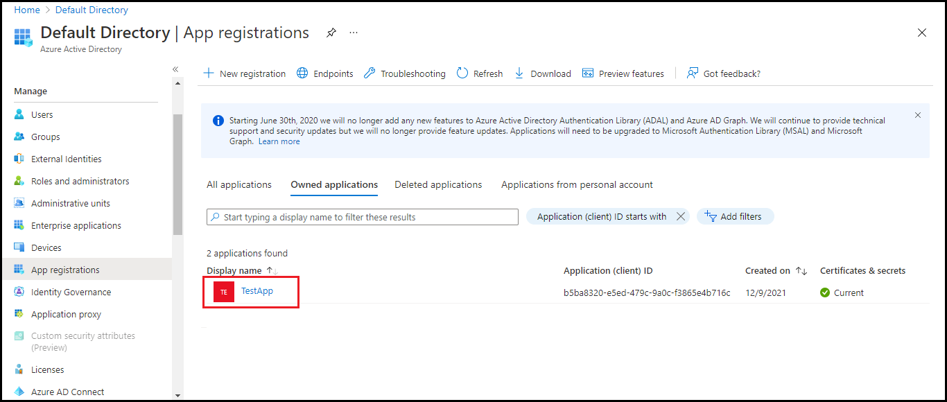 Click application name