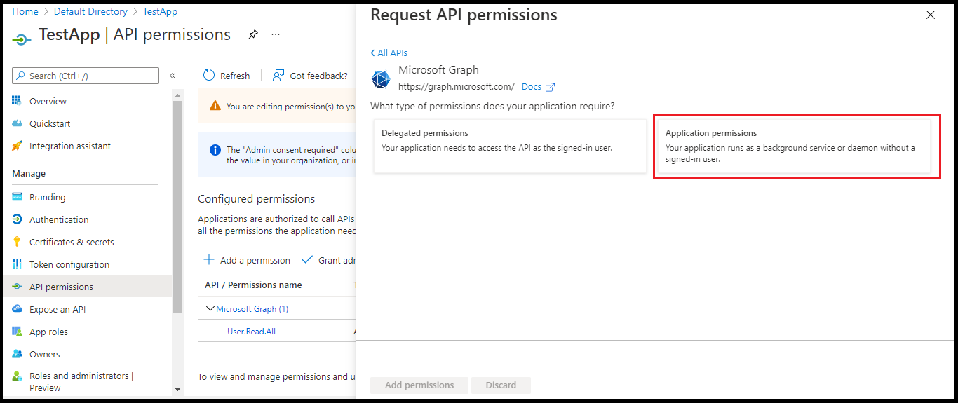 Click application permissions