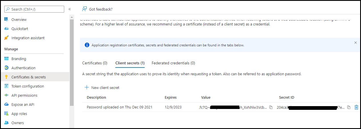 Copy secret value and ID