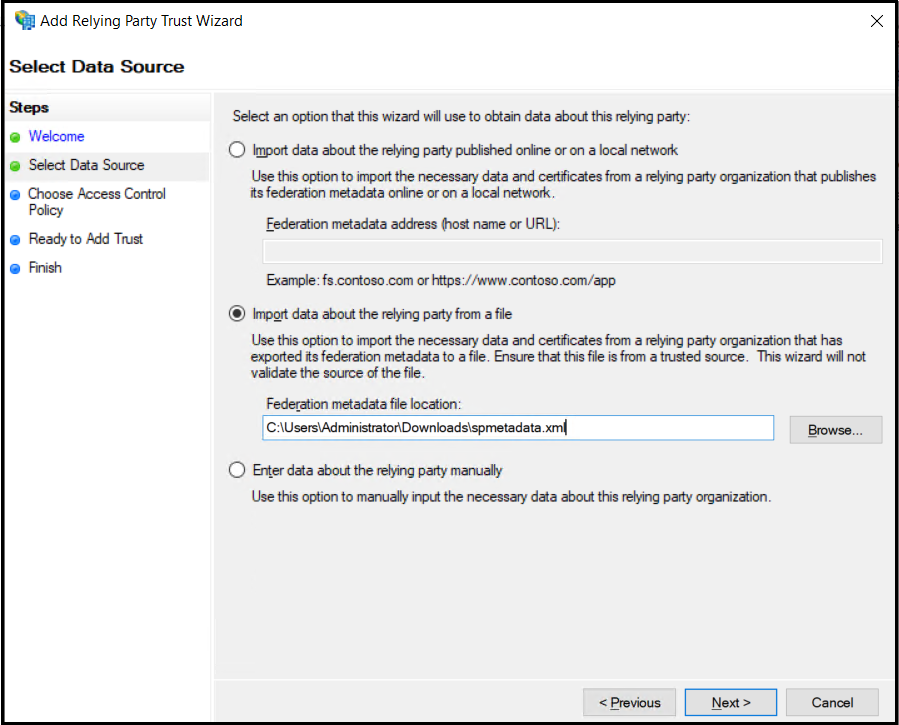 Relying party - Select data source
