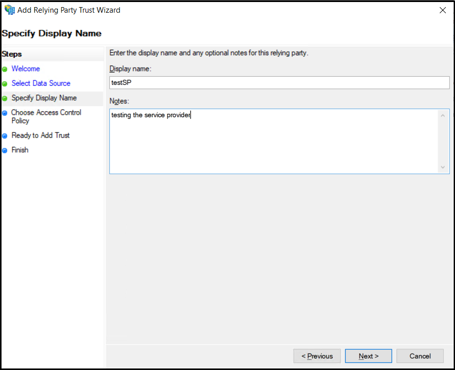 Relying party trust - Specify display name