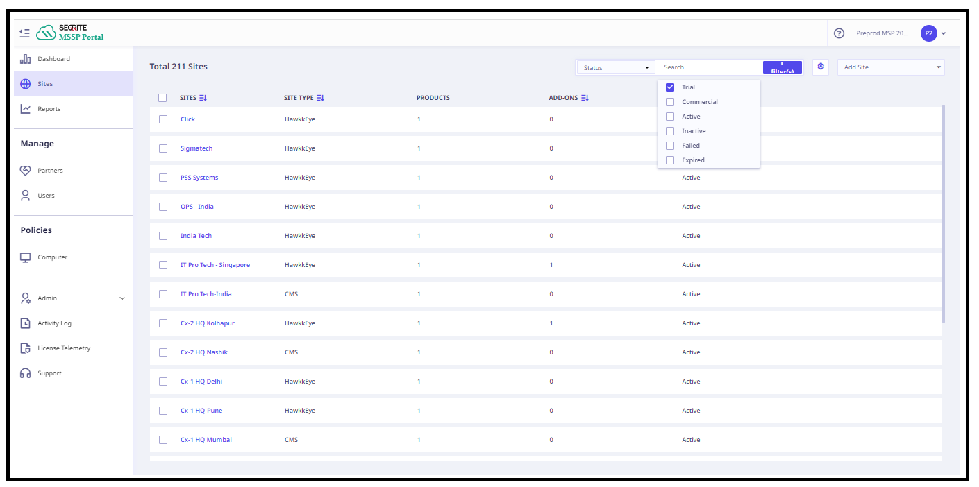 MSSP Status Filter