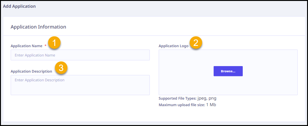Add application - Application information
