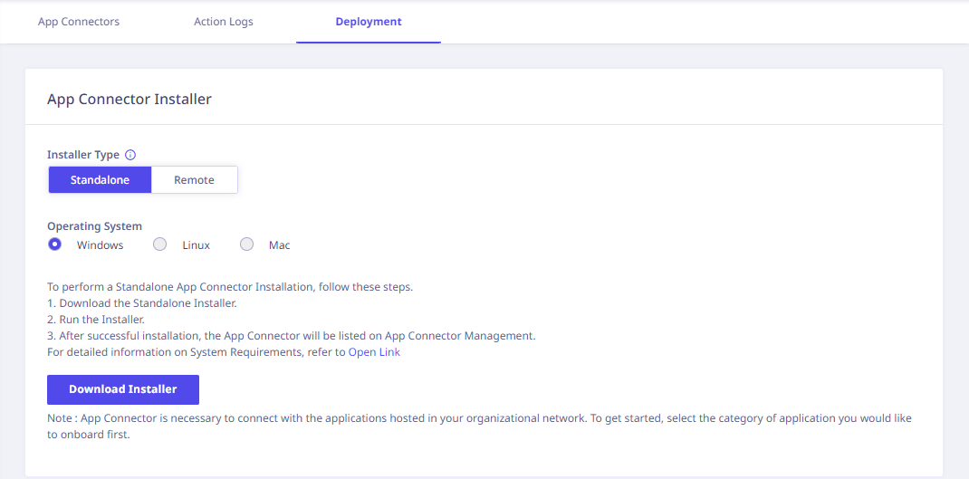 Add app connector Installer Page