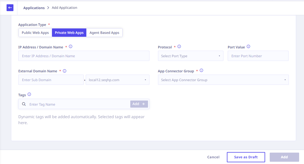 Application types private web apps