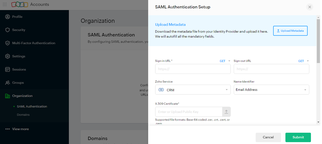Zoho SAML Auth Set up