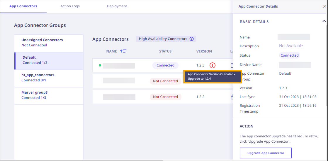 App Connector Upgrade Info Icon