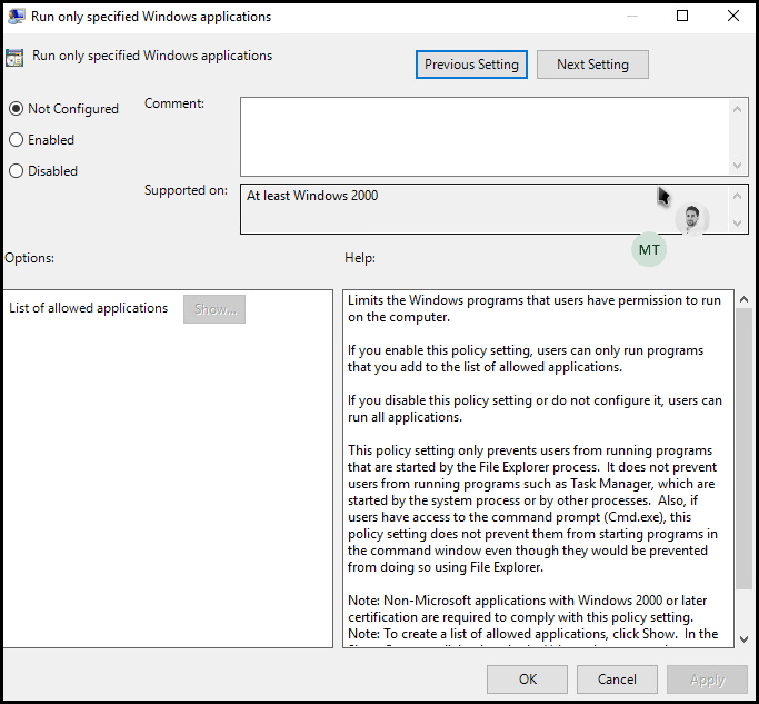 Enabled option button