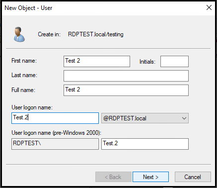 New object - User 1
