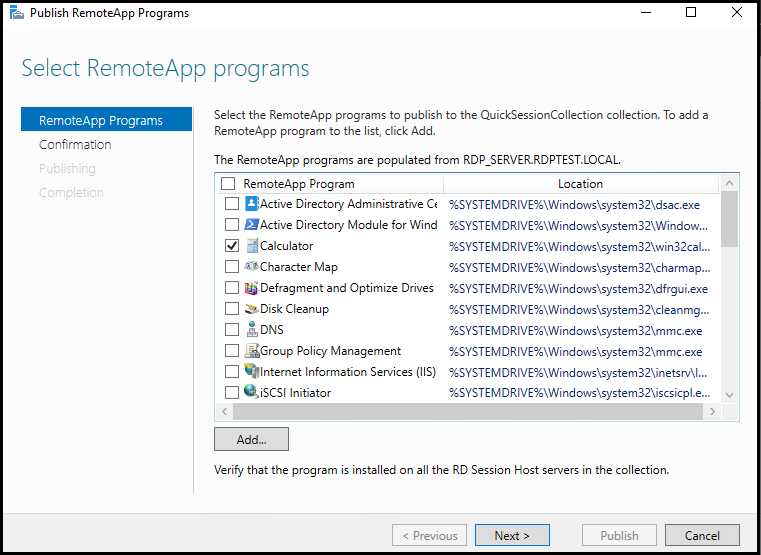 Selecting app to configure